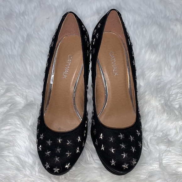 Catwalk high heel shoes with silver metal stars - Picture 2 of 7